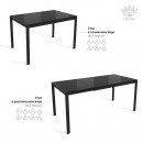 ЛОФТ стол раздвижной со стеклом Черный/Черный